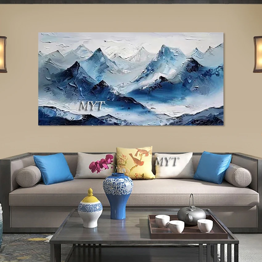لوحات زيتية فنية بتصميم جديد على شكل جبل تجريدي، جدار منظر طبيعي بسيط، بدون إطار، قماش صورة تزيين أكريليك