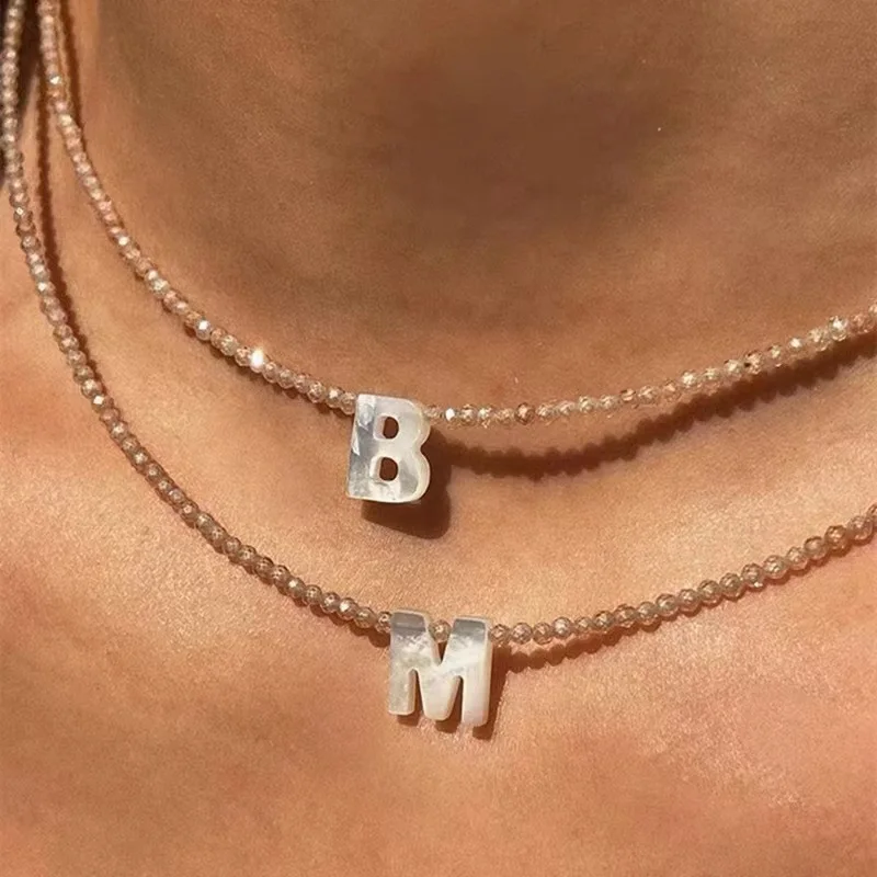 

Fashion Multilayer 26 Letter A-Z Shell Necklaces for Women Crystal Beads Clavicle Chian Choker Female Neck Pendant Jewelry Gift