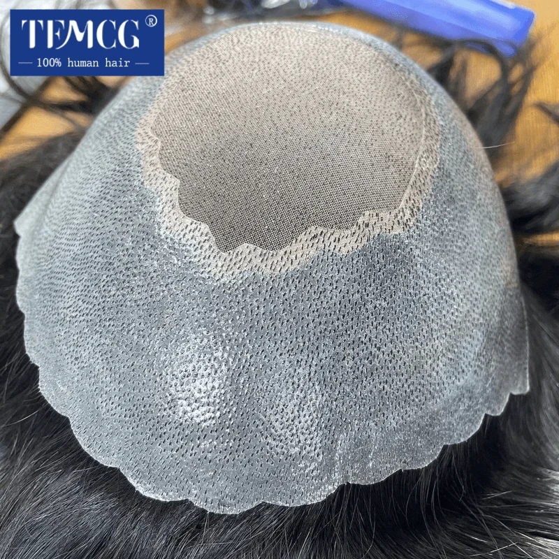 Toupee respirável para homens, renda mono no centro e prótese capilar PU de gaze, 100% peruca de cabelo humano, sistemas Exhuast, 6"