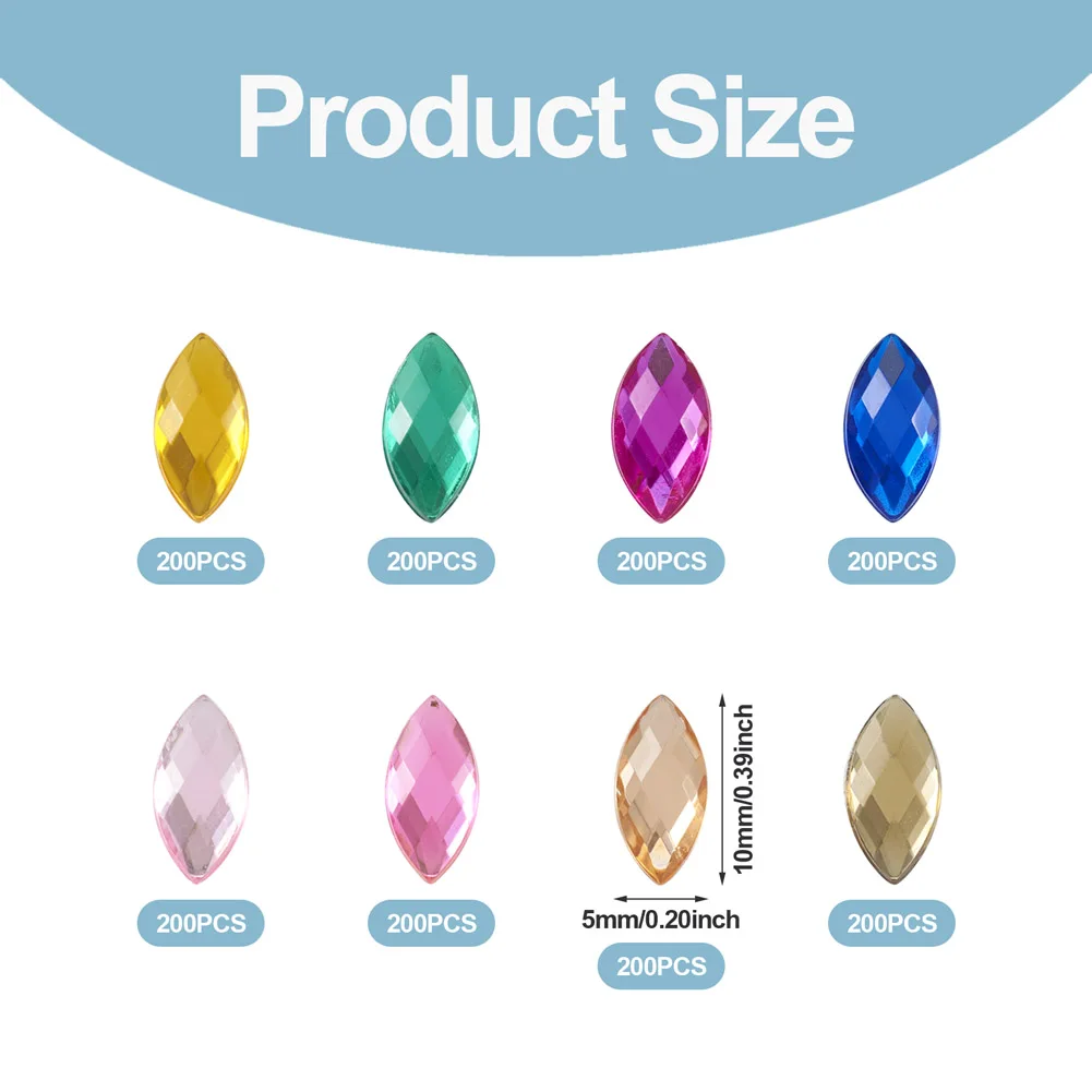 1600Pcs Transparent Faceted Teardrop Horse Eye Acrylic Rhinestone Flat Back Cabochons for Jewelry Decorate Garment Design