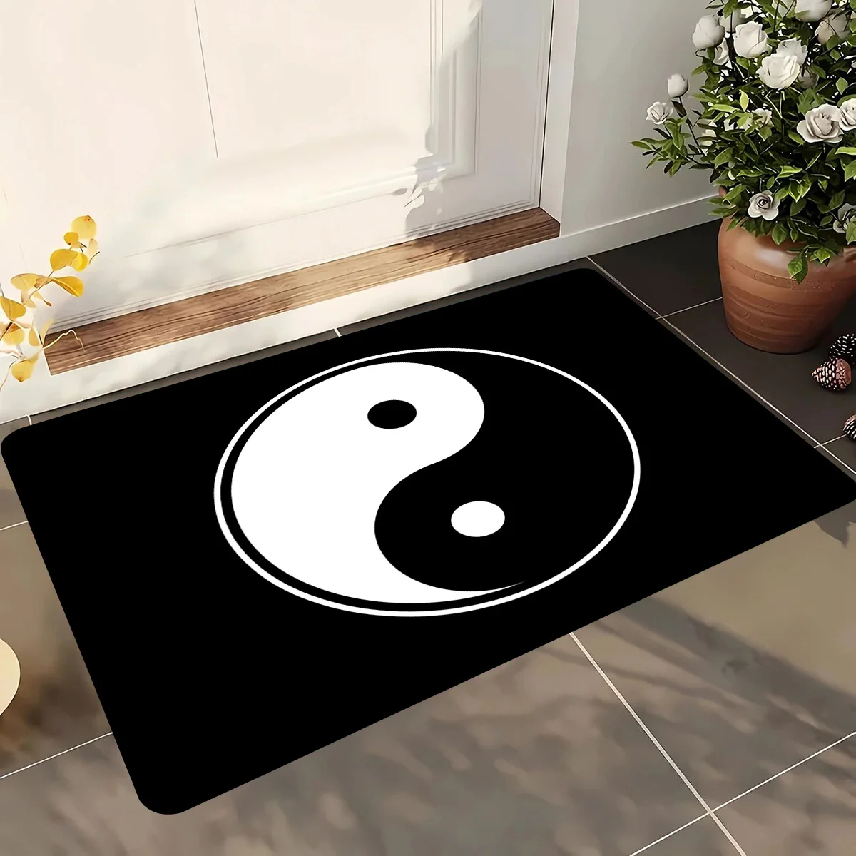 2D‑Printed Black‑White Tai Chi Yin‑Yang Rug, Decor for Entryway, Living Room, Patio, Gatherings, Indoor‑Outdoor Parties