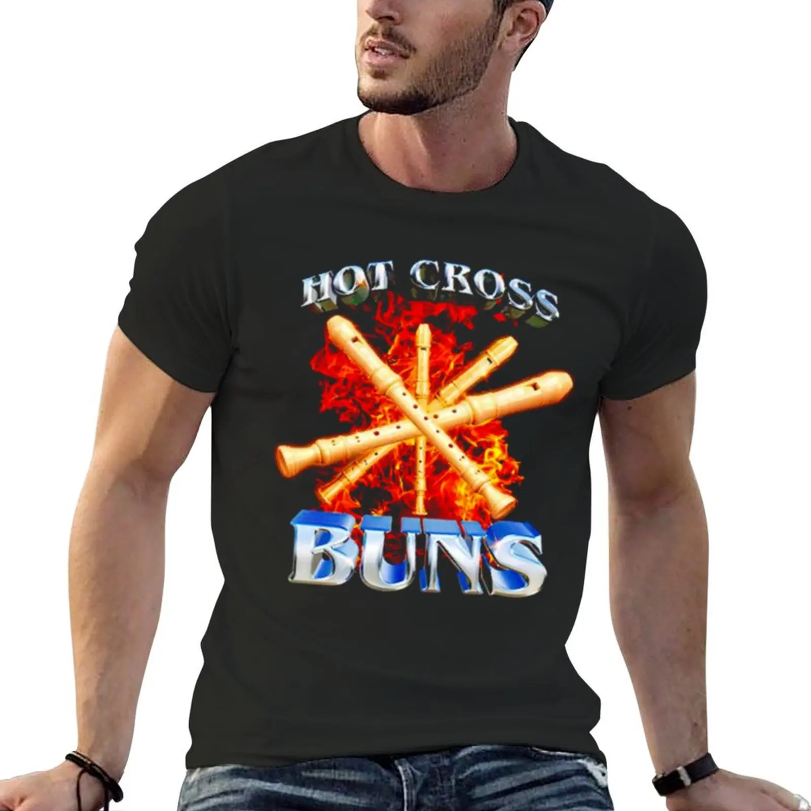 HOT CROSS BUNS T-Shirt man clothes blue archive summer top mens shirts graphic tee