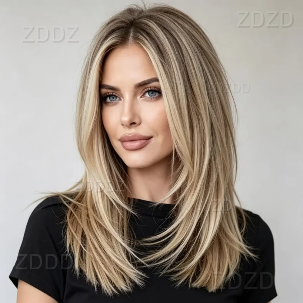Fashion Glueless Highlight Blonde Soft Natural 18inch Natural Wave HD lace front wig, suitable for women Heat Resistant