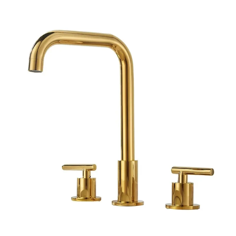 

Brass gold-plated washbasin split three-hole faucet, hot and cold double-control bidet faucet three-piece set