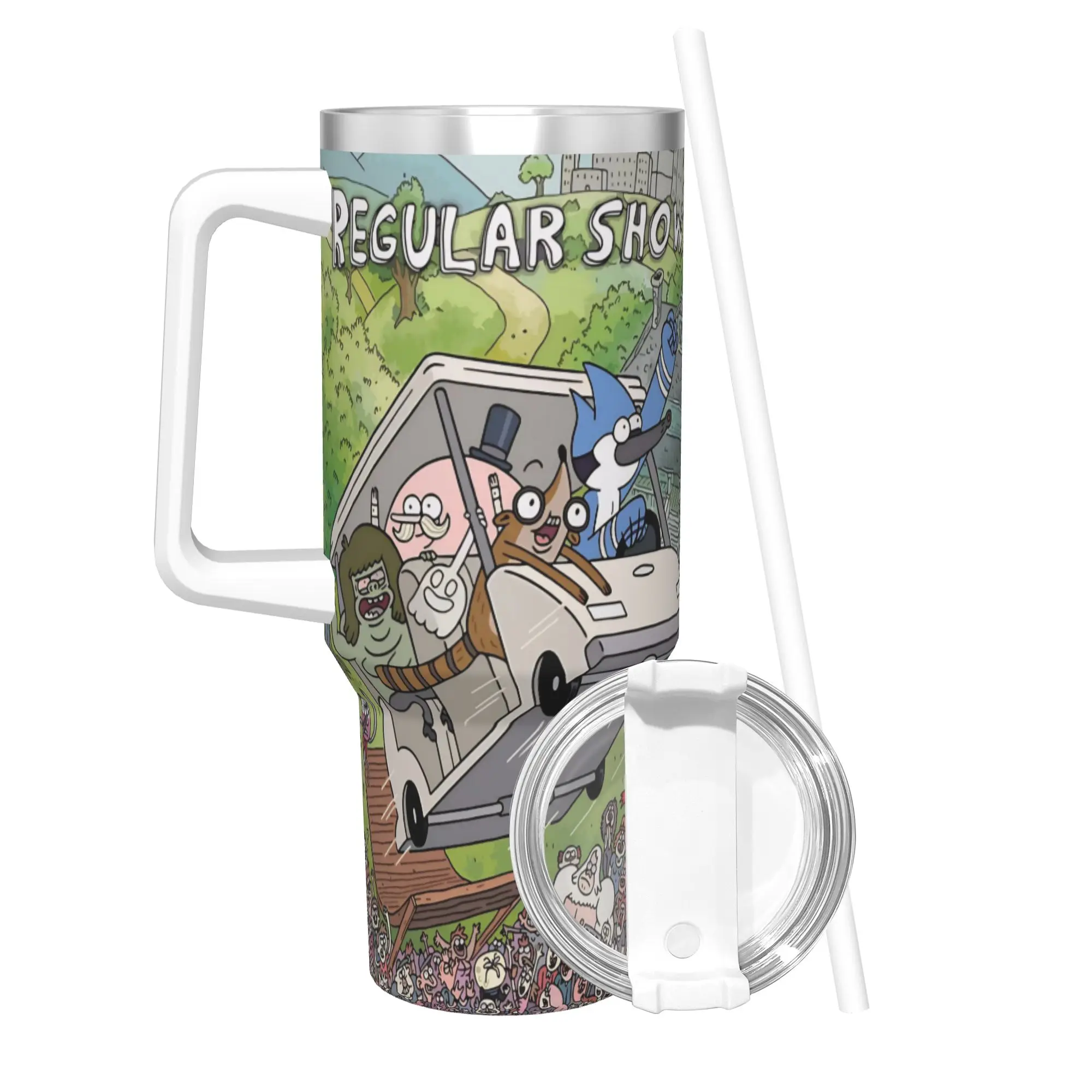 Regulars Show Cartoon Character 40oz Tumbler Stainless Steel Double Wall Vacuum Insulated  Travel Mug With Straw