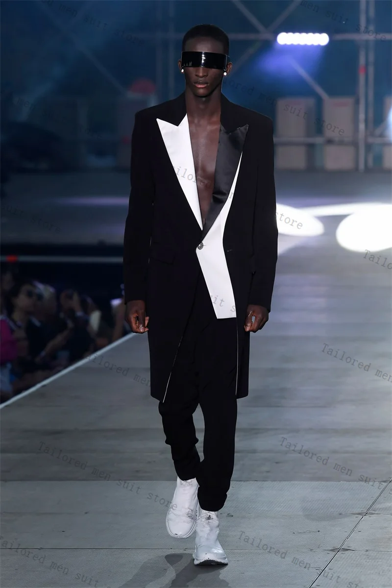 

Catwalk Men Suits Set 2 Pieces Blazer+Pants Trousers Fashion Black White Wedding Tuxedos Jacket Formal Office Cotton Male Coat