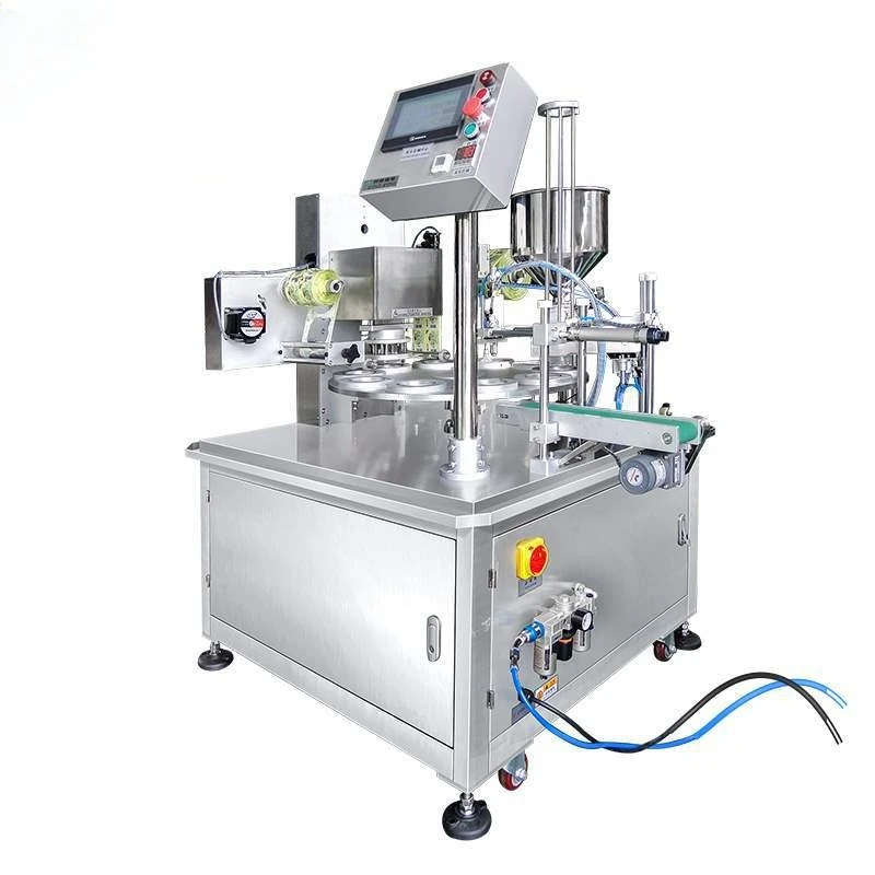 Automatic turntable cup sealing machine, cup filling and sealing machine