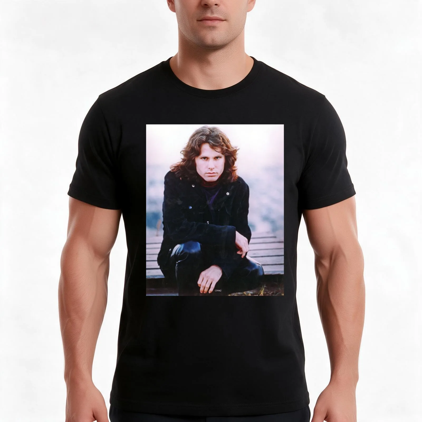 jim morrison art T-Shirt, Summer Casual Cotton Tee, Oversized Streetwear Tops, Vintage Graphic Print, Loose Fit Short Sleeve