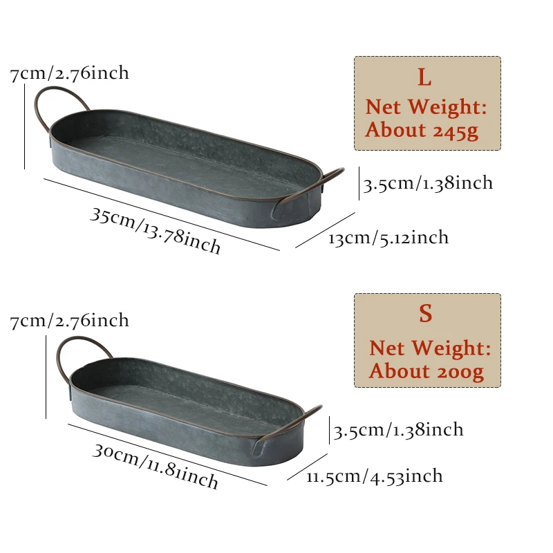 Retro Iron Tray Vintage Trays Rectangular Rounded Edge Design Plate Food Photography Props Country Style Metal Decorative Plates