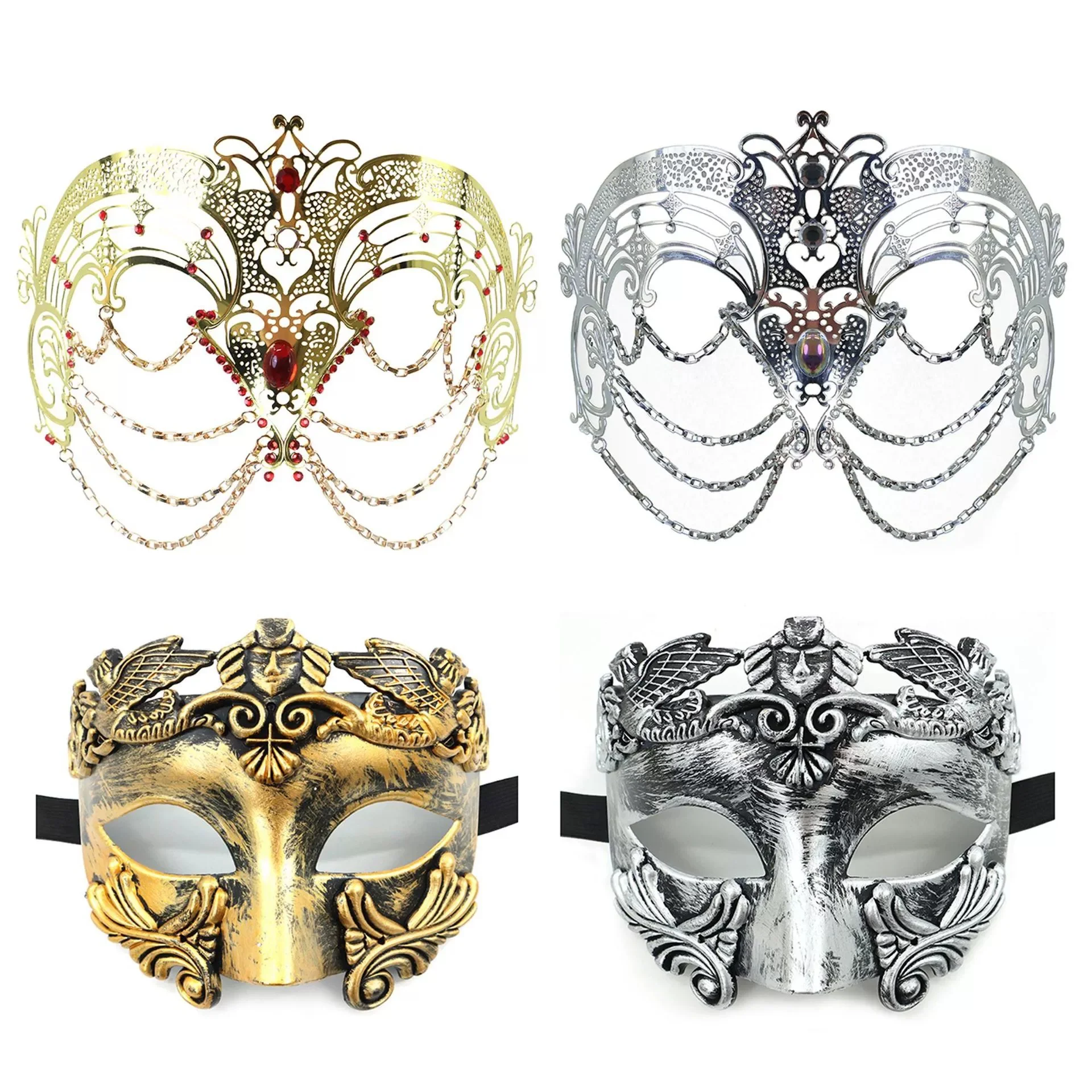 Prachtige Venetiaanse Metalen Masker Halloween Kwastje Ketting Half Gezichtsmasker Venetiaanse Maskerade Nachtclub Dans Mannen Vrouwen Party Props
