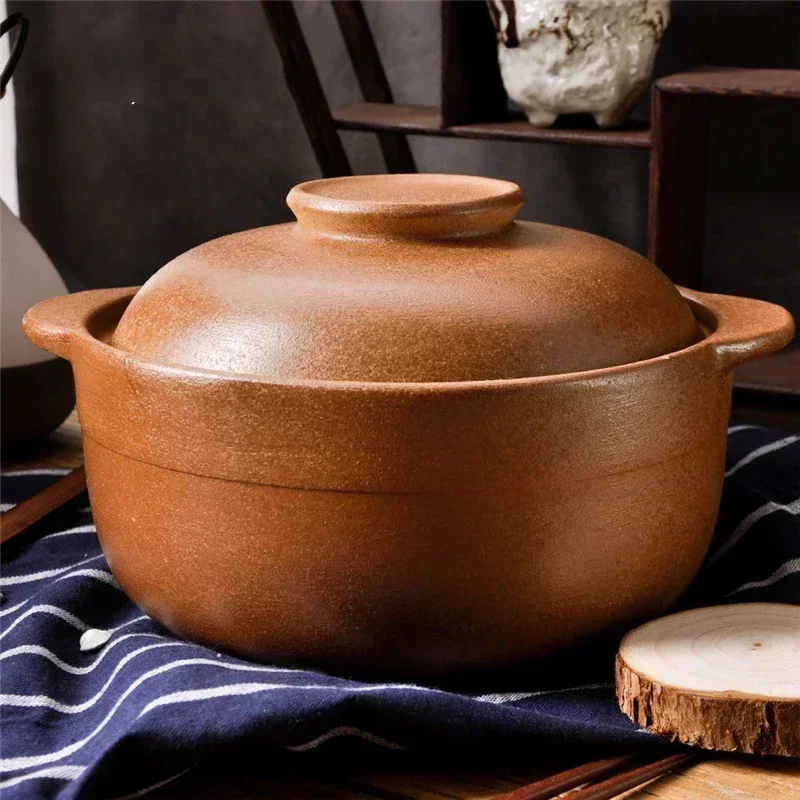 0.8L 1.2L 1.6L Casserole Clay Casserole High Temperature Resistant Household Open Flame Unglazed Stew Pot Soup Porridge 6