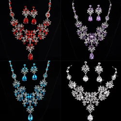 Wedding Party Necklace Earring Set Flower Water Drop Necklace Bridal Wedding Jewelry Accessories