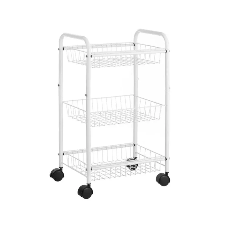 Tier Kitchen Trolley with Wheels, Lockable Utility Trolley with Handle for Kitchen Bathroom Cabinets, White/Black