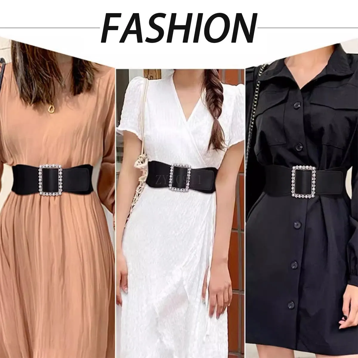 1pc Cintura da donna Cintura modellante con fibbia di perle alla moda Cintura elastica elastica versatile Cintura in vita larga in pelle PU con abito Coa