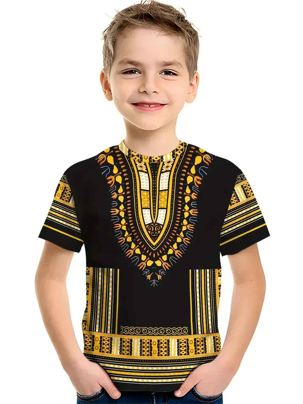 Retro Ethnischen Stil 3d Print T-shirt Kinder Jungen Kleidung Kurzarm Casual kinder Kleidung Mode T Shirt Für Jungen