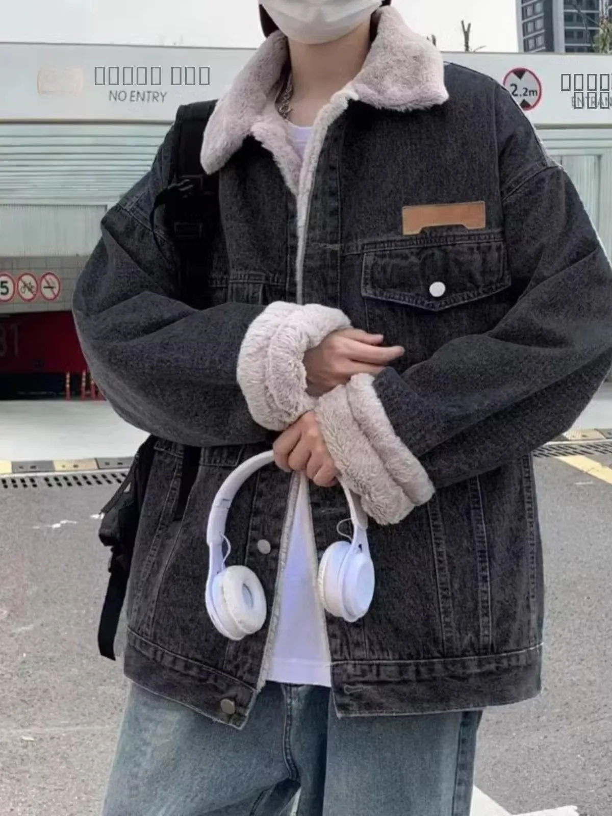 

Men's Denim Cotton Jaet Winter Thiened Fce Lamb Fur Cotton Coat Trendy Brand INS Loose Versatile Cotton Clothes