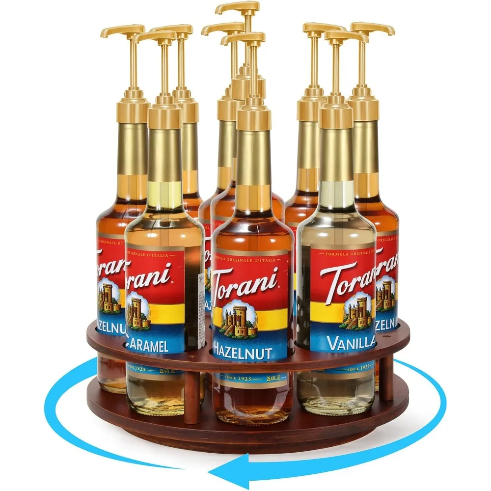 large rotating coffee syrup organizer 9 bottles coffee syrup rack for countertop wood syrup bottle holder stand for coffee bar