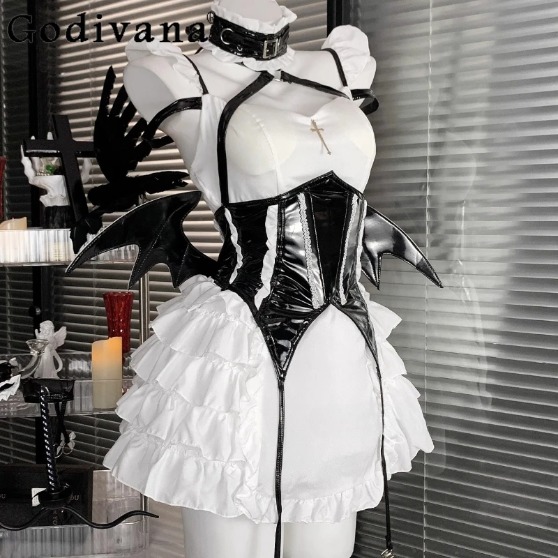 Sexy Cosplay Women's Dress High Waist Succubus Cosplay Uniform Maid Lolita Dress Female Halloween Party Uniform Dress