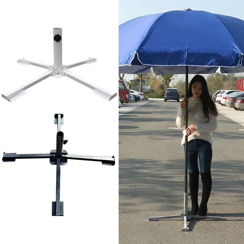 Para sombrilla cruzada al aire libre Base parasol ancla Metal ajustable plegable para sombrillas de 3,2 a 3,8 cm de diámetro de