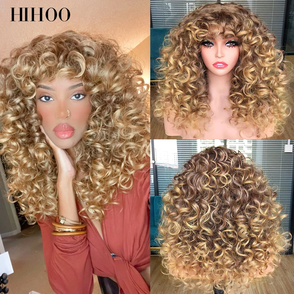 Vermelho marrom cobre gengibre curto encaracolado com franja perucas sintéticas para mulheres onda natural perucas resistentes ao calor oihoo cabelo