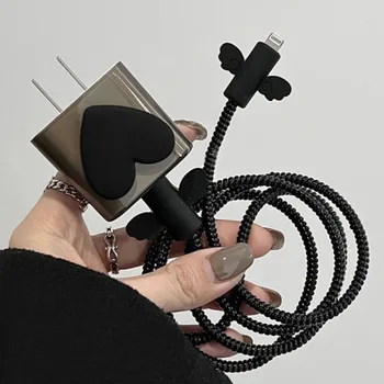 검은 사랑 활 5pcs 충전 데이터 케이블 보호기 와인 더 액세서리 아이폰 18/20w 충전기 보호 커버