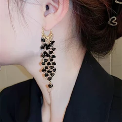 2-piece set of elegant retro irregular natural stone pendant earrings obsidian earrings for women 2024 banquet daily style