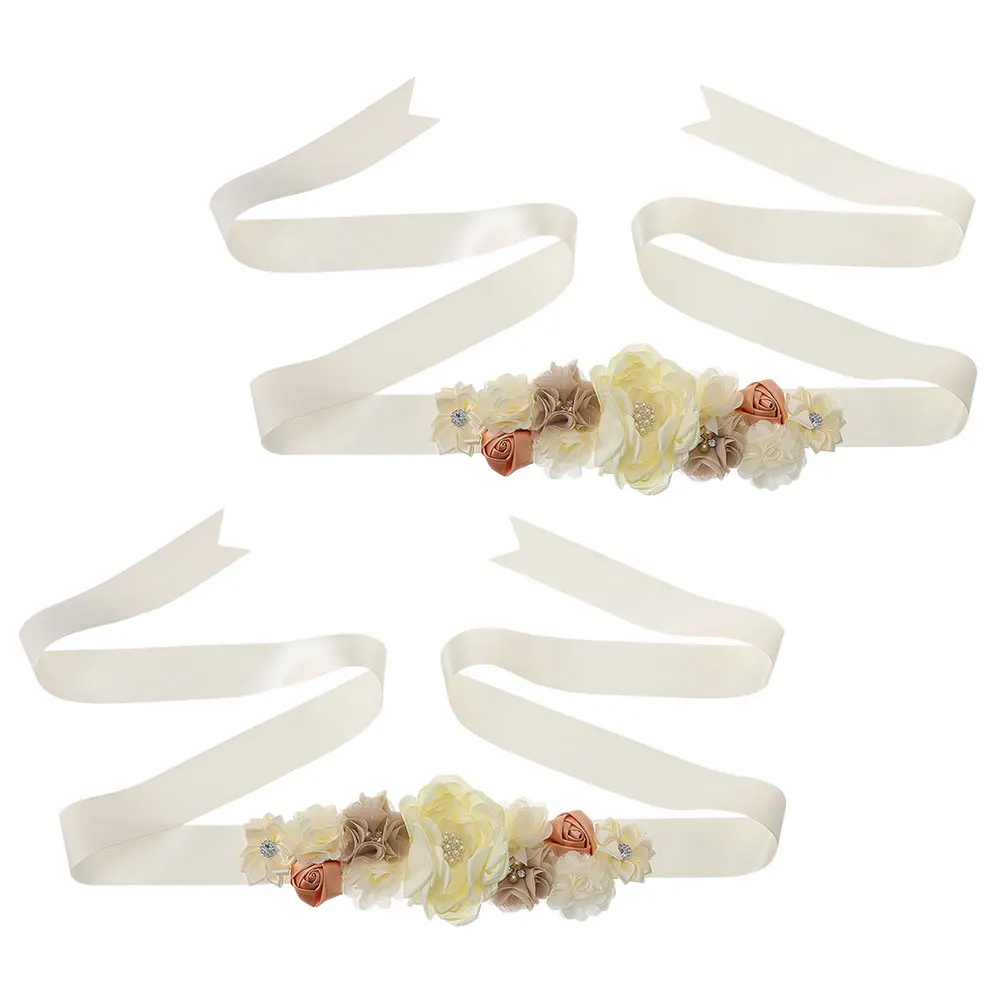 

2Pcs Maternity Belt Pregnancy Sash Floral Rhinestone Decorated Comfortable Fit Waist Support Adjustable Size Photo for Mommy