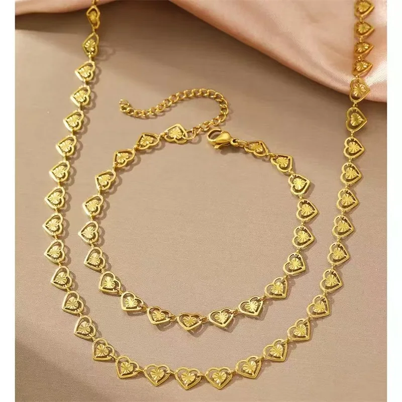 EILIECK 316L Edelstahl Kreatives Herz-Halsketten-Armband-Ohrringe-Set Modischer Goldfarbener Wasserdichter Schmuck für Frauen und Mädchen – Detail 10