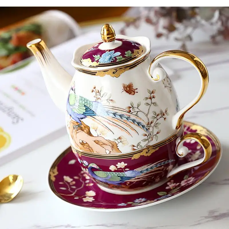 Household Light Luxury Flower Tea Afternoon Ceramic Set Coffee Cup and Saucer Living Room Teacup Pot