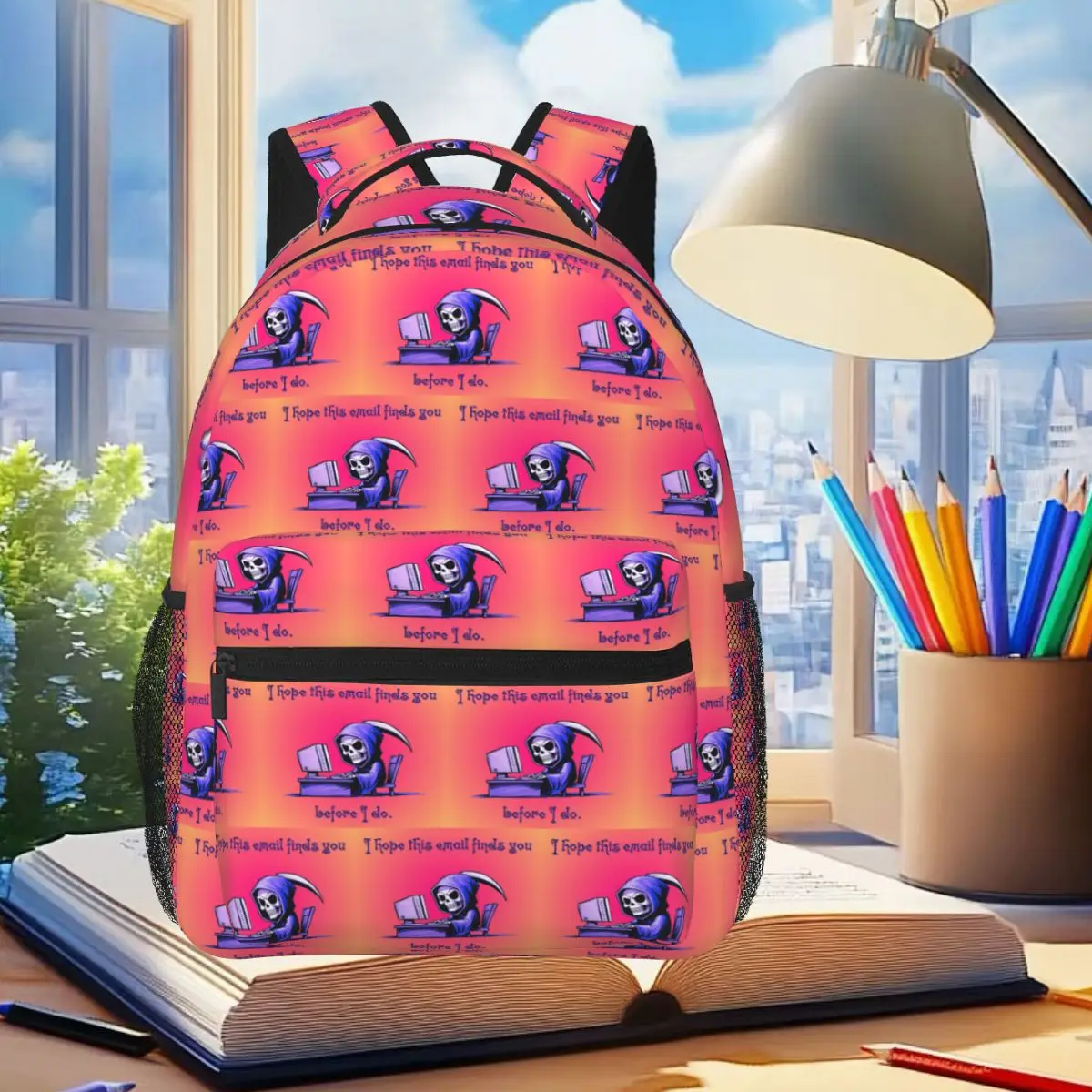 I Hope This Email Finds You Before I Do Death God Skull Backpack Student Boy Girl BookBag Kids School Bag Computer Shoulder Bags
