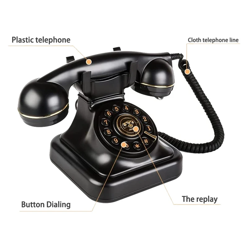 Retro Landline Telephone,Old Fashioned Vintage Landline Phones With Classic Metal Bell Retro Telephone For Home Office