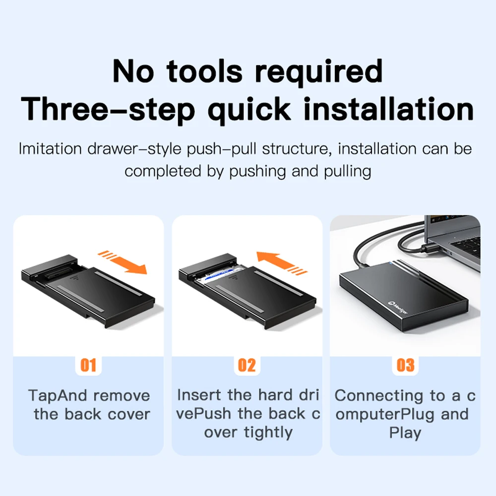 Meetiger 2.5 Inch External Hard Drive SATA SSD Hard Drive Case 5/6Gbps Speed Type-C HDD Case Adapter Mobile External Housing