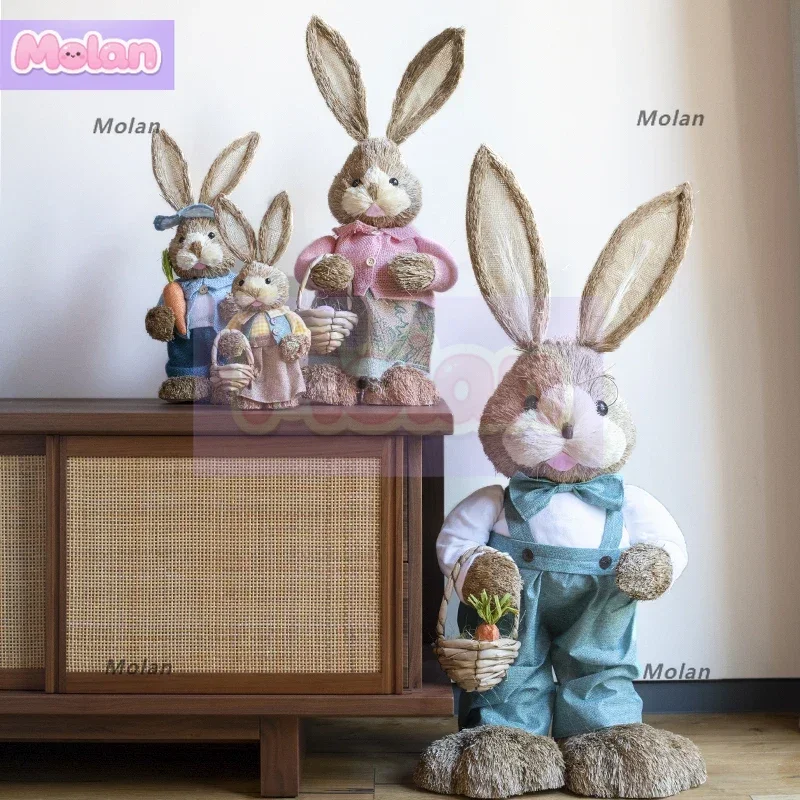

Living room large floor ornament light luxury handmade straw woven rabbit wedding garden balcony creative decoration