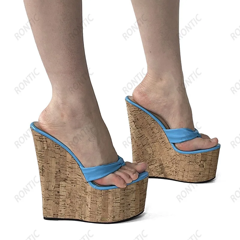 Rontic Free to Change Color Women Platform Mules Sandals Unisex Wedges Heel Open Toe Elegant Black Dress Slippers US Size 5-15