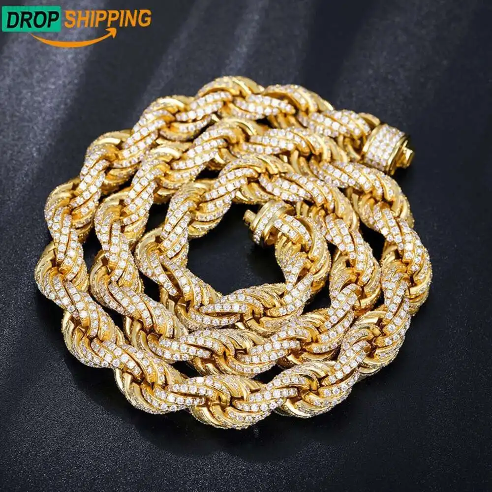 

Dropshipping Pass Diamond Tester Iced Out Moissanite Rope Chain 925 Sterling Silver Lab Gemstone Twist Necklace for Men