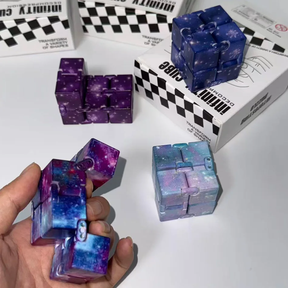 colorful-infinite-versatile-christmas-fidget-cube-colorful-starry-sky-cube-and-fidget-handle-toy-set