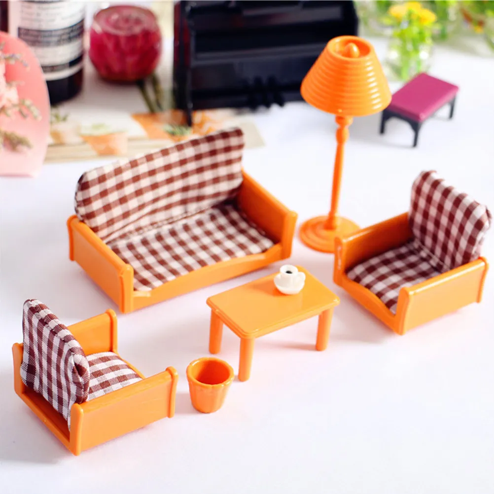 

1Set Mini Furniture Set Mini Sofa Table Floor Lamp Miniature House Decoration for Kids Room Miniature Sofa Decoration