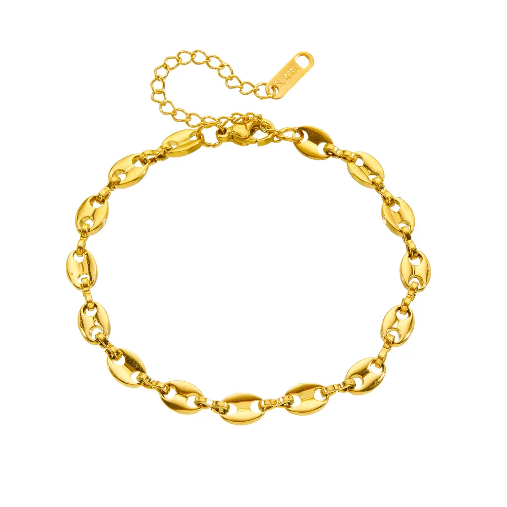 High End Minimalist Stainless Steel Bracelets Light Luxury Versatile 18k Gold Plated Pig Nose Coffee Bean Bracelet Jewelry Gift