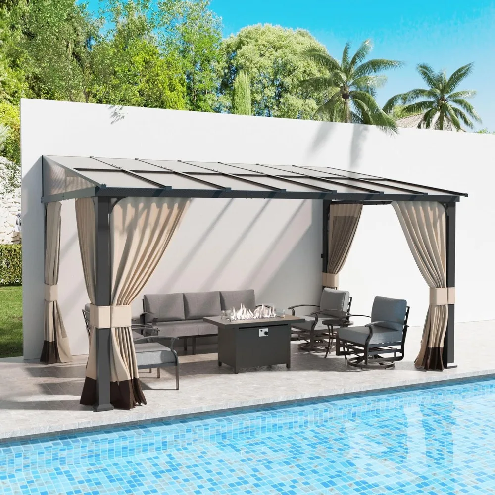 

Hardtop Gazebo for Patio,Gazebo Pergola with Sloping Polycarbonate Pitched Roof,Durable Aluminum Frame & Netting Curtain