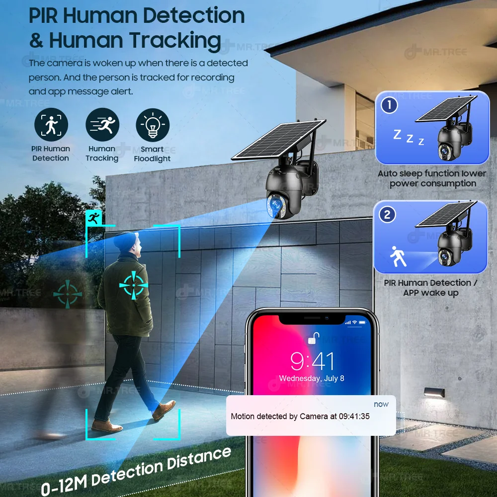 4G SIM 50X Optical Zoom Solar Camera 4K 360 PTZ Outdoor Motion Detection Surveillance Night Vision CCTV Battery Security IP Cam