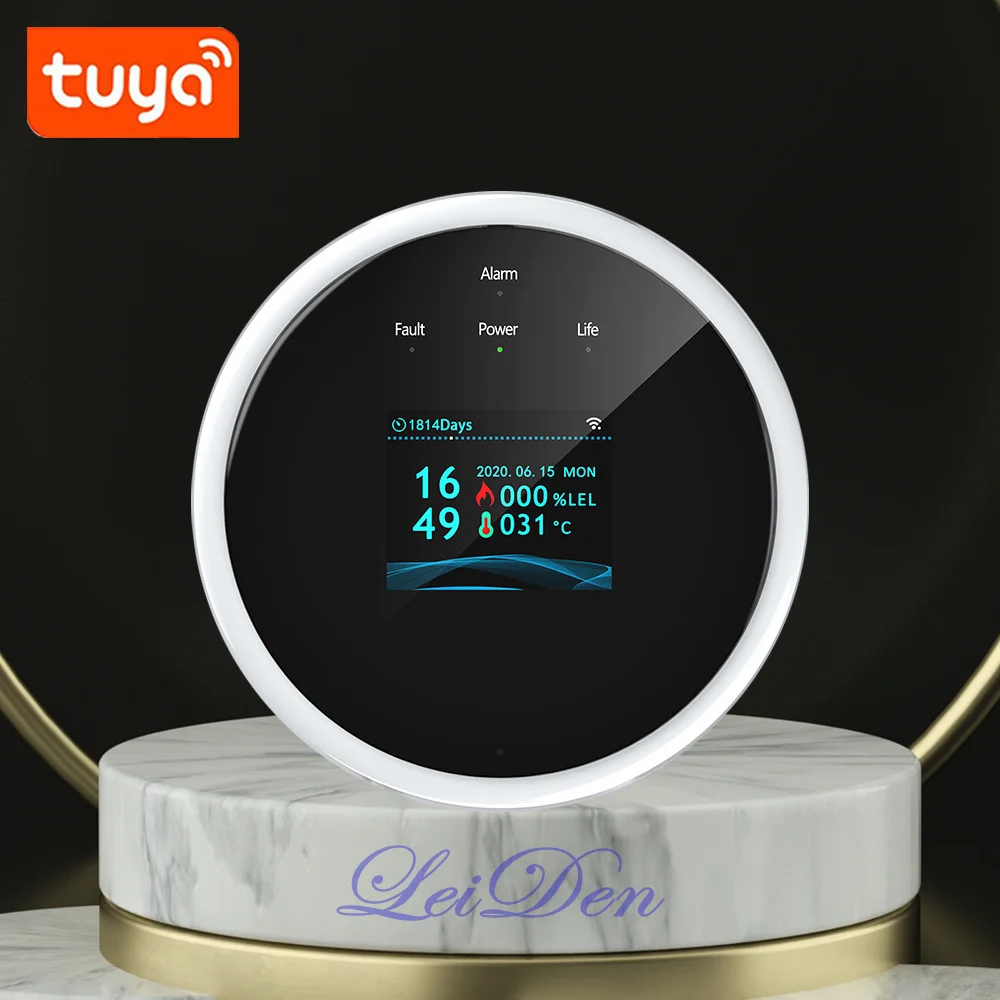 Tuya Graffiti Intelligent Gas Alarm WiFi Combustible Gas Temperature Sensor Clock Display with Bell Linkage