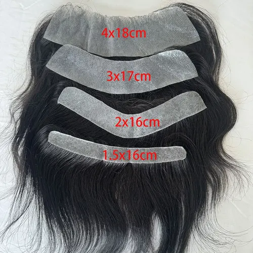 Imagen 1 del producto Prótesis capilar para hombre de piel fina de PU con sistema de sujeción en V frontal, de 6 pulgadas, de cabello humano Remy, color 1B, con frontal en V