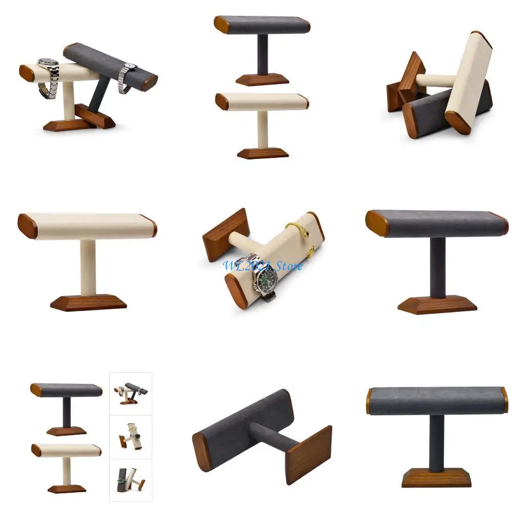 G5GC خشب الجوز فو الجلد المدبوغ أنبوب مسطح إغلاق مجوهرات الإكسسوارات المنظم عرض موقف لمعرض متجر المنزل