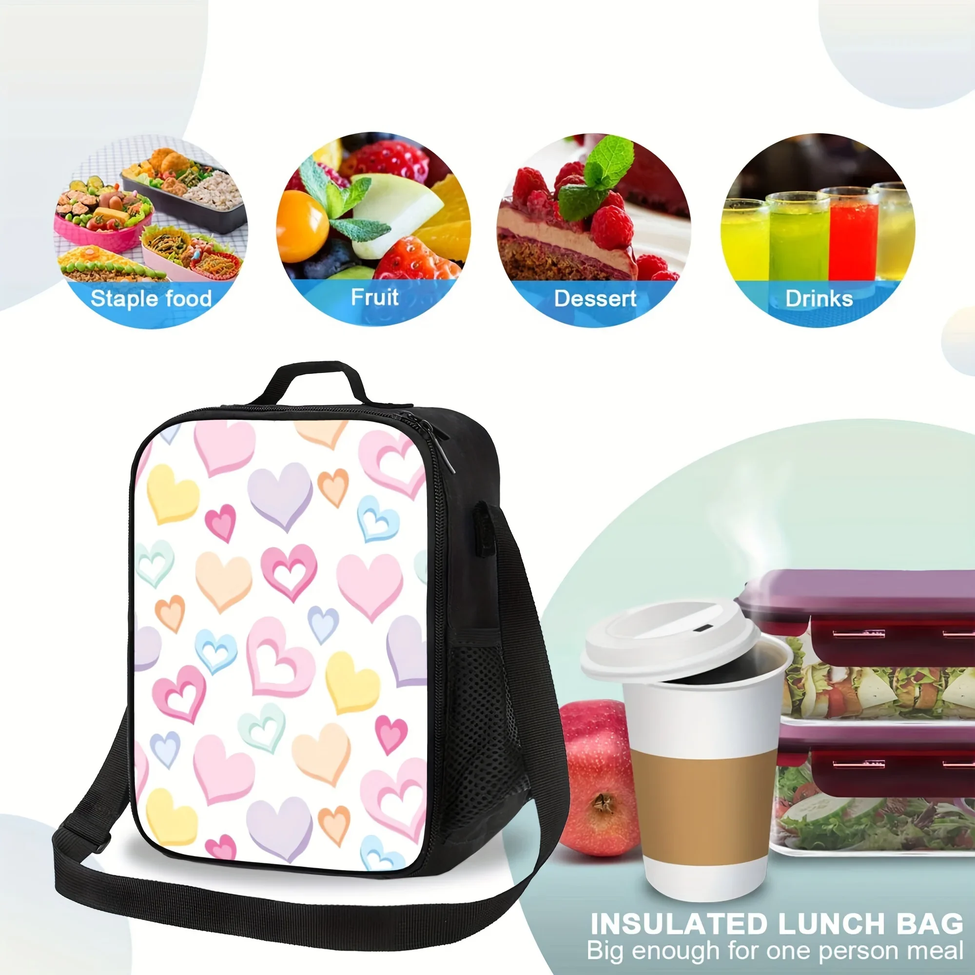 Bolsa térmica reutilizable con diseño de amor, bolsa aislante, bolsa de almuerzo aislada para acampar, Picnic, artículos esenciales de playa, adecuada para la escuela, 1 ud.