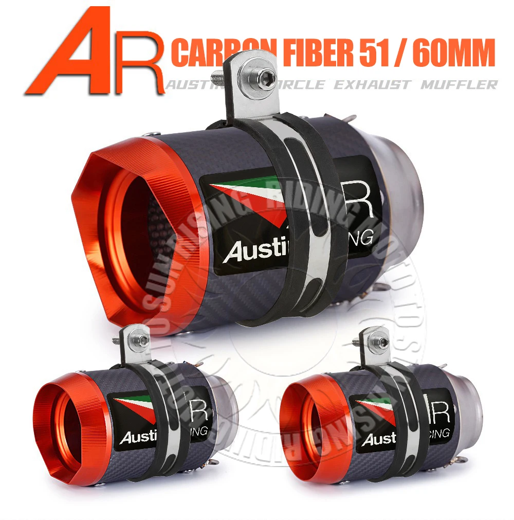 

Orange Tip 51mm60mm AR Carbon Motorcycle Exhaust Muffler Escape For Kawasaki Honda Yamaha KTM CF Suzuki etc Exhaust Tail Pipe