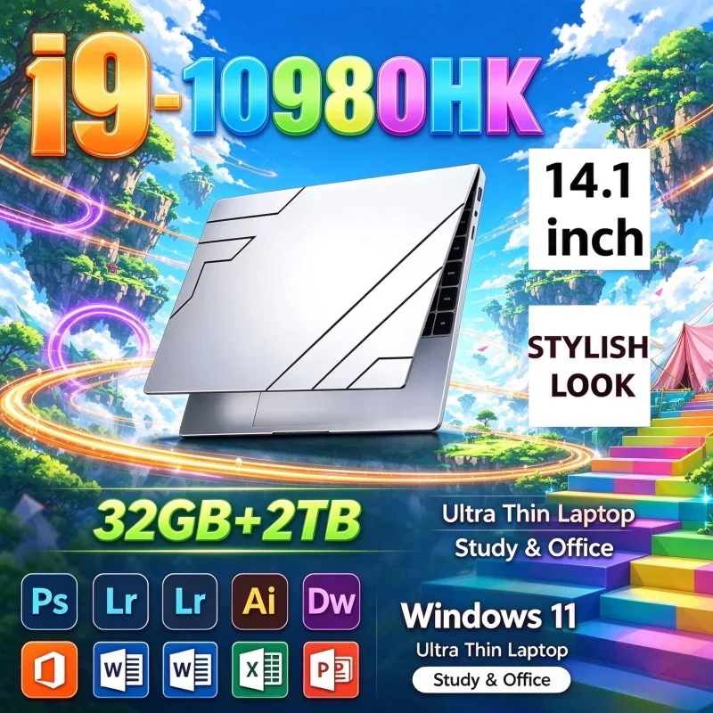 Intel Core I9 10980HK Supreme Laptop 14.1" 32GB RAM 2TB SSD Gaming PC Office Study Computer PC Windows 11 1920x1080 HD