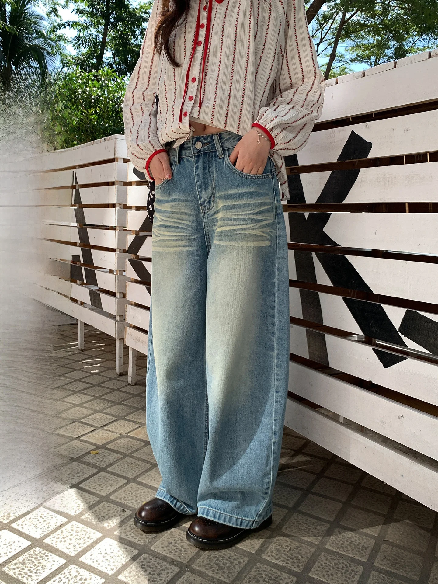 

High Waist Slimming Denim Overalls Women's Korean Sle Waed out Vintage Spring New Arrival Casual Comfortable Fit Jeans