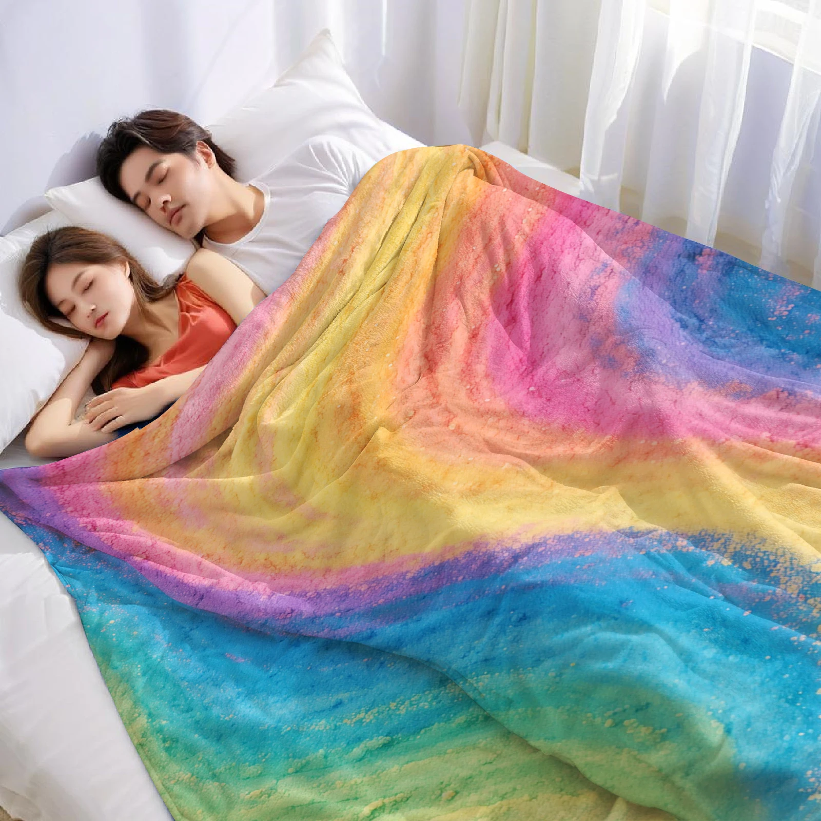 Color Powder Flow Ultra Soft Sherpa Fleece Blanket Fluffy Warm Halloween Cozy Throw for Sofa Couch Bedroom Gift All season