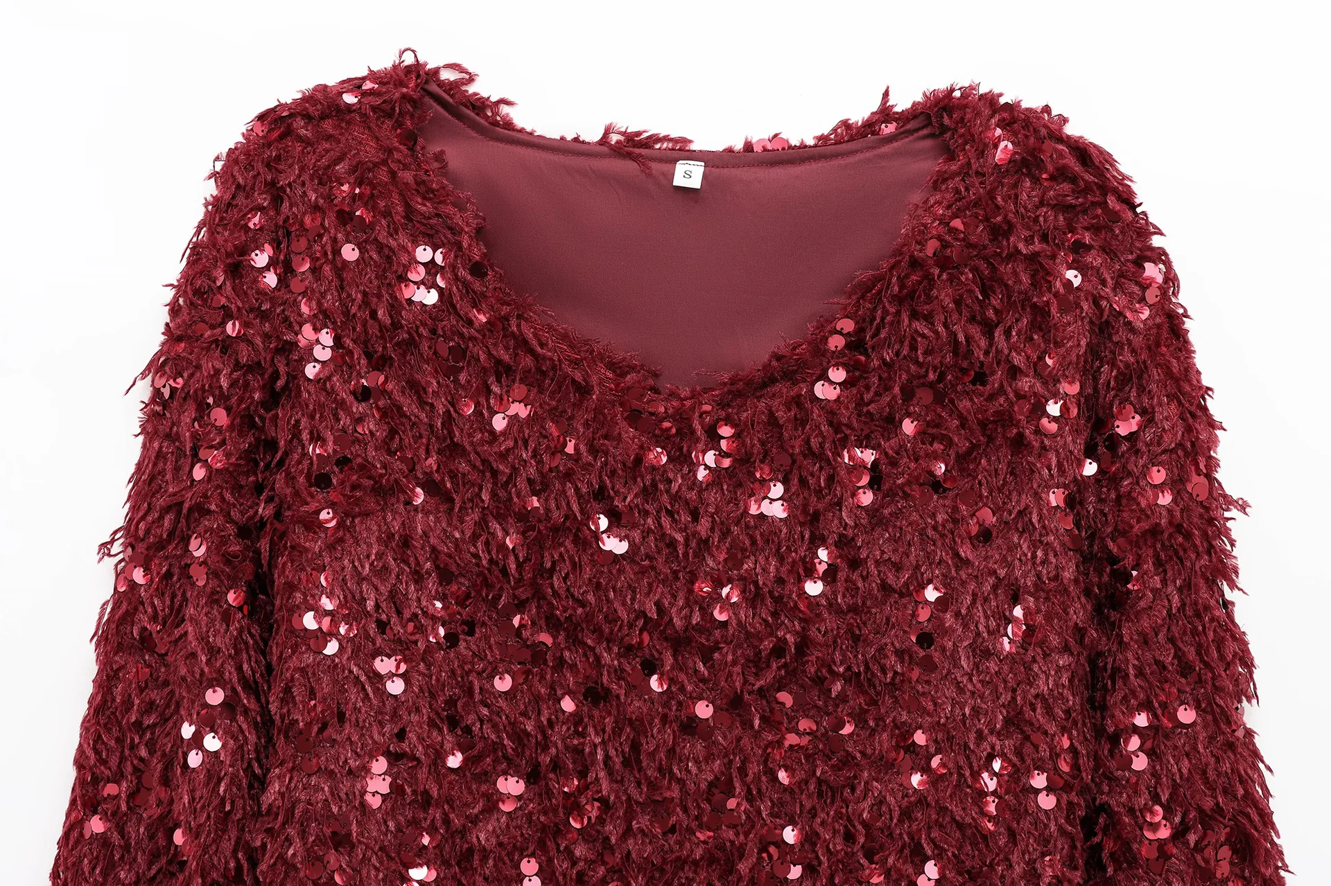 Neue Herbst-Damenbekleidung im europäischen und amerikanischen Stil, V-Ausschnitt, schlanke Atmosphäre, Feder-Pailletten-Pullover, fauler Prominenten-Stil