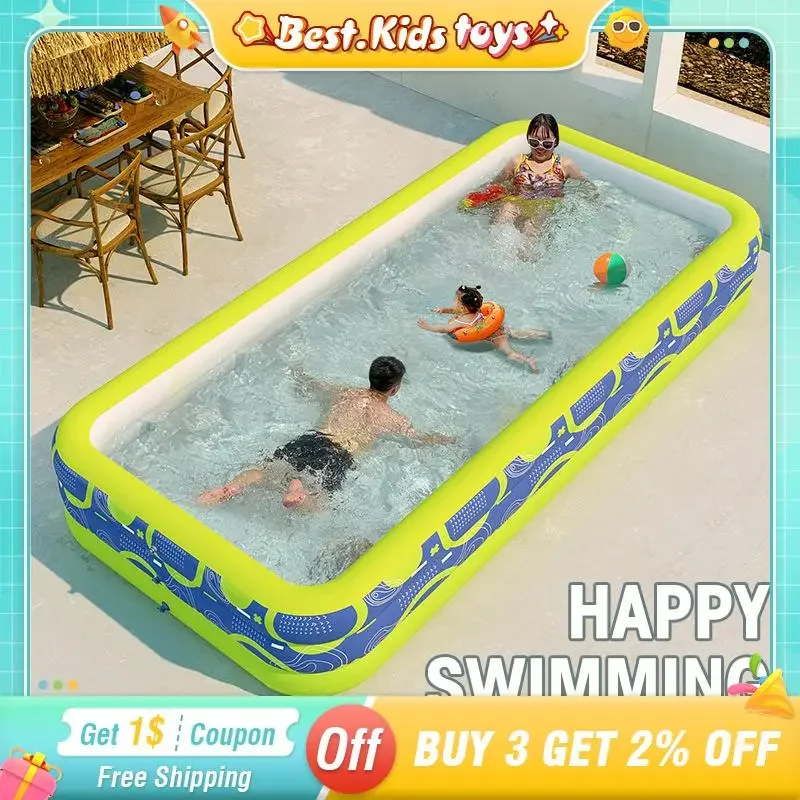 

2.1/2.6/3M Large Inflatable Swimming Pool Folding Family Adult Outdoor Baby Bath Bucket Kids Toys Paddling Pool Home Garden Game